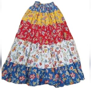 Saddle Ridge Vintage Collection Tiered Maxi Skirt XS Sm Colorblock Floral USA